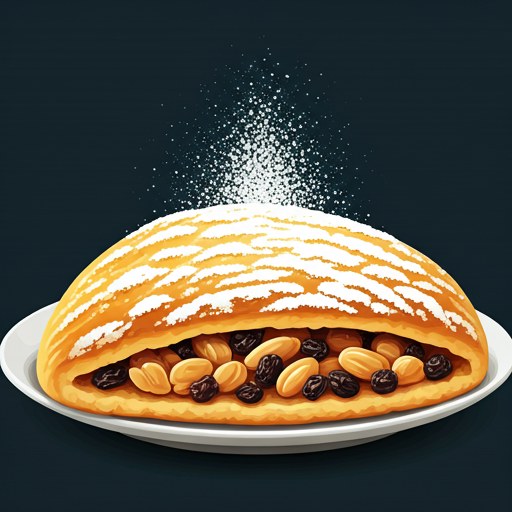 Peshwari naan stuffed with nuts and raisins under a dusting of powdered sugar