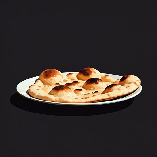 Plain golden-brown naan with large air bubbles and charred edges